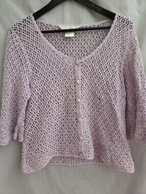 Lavender Open-Knit Button-Front Cardigan Sweater